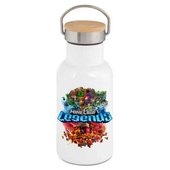Minecraft legends, Metallic thermos (Stainless steel) White with wooden lid (bamboo), double-walled, 350ml