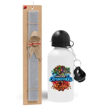 Minecraft legends, Easter Set, metallic aluminum water bottle (500ml) & aromatic flat Easter candle (30cm) (GRAY)