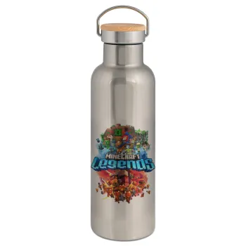 Minecraft legends, Stainless steel Silver with wooden lid (bamboo), double wall, 750ml