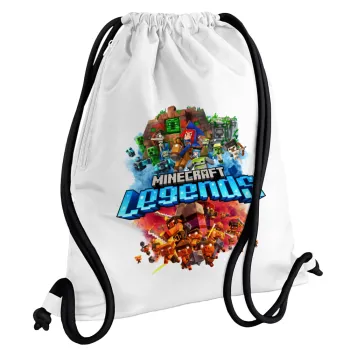 Minecraft legends, Backpack pouch GYMBAG white, with pocket (40x48cm) & thick cords