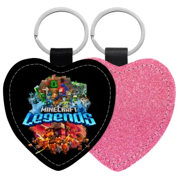 Minecraft legends, Μπρελόκ PU δερμάτινο glitter καρδιά ΡΟΖ