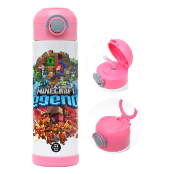Minecraft legends, Children's hot water bottle, stainless steel, with safety straw, PINK (500ml)