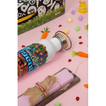 Minecraft legends, Easter Set, SS Metallic water bottle (620ml, stainless steel) & scented flat Easter candle (30cm) (PINK)