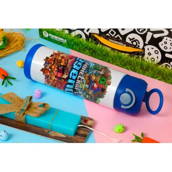 Minecraft legends, Easter candle, Childrens hot water bottle, stainless steel, with safety straw, BLUE (500ml)