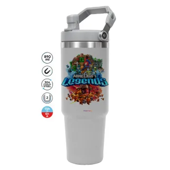 Minecraft legends, ΓΚΡΙ χρώματος Θερμός Ανοξείδωτο 890ml (30oz) με χερούλι