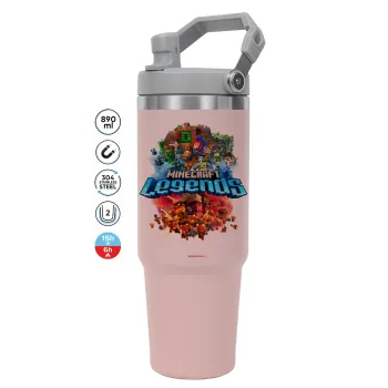 Minecraft legends, ΡΟΖ χρώματος Θερμός Ανοξείδωτο 890ml (30oz) με χερούλι
