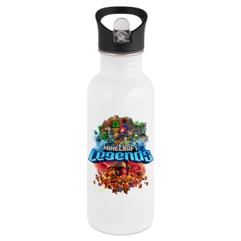 Minecraft legends, White water bottle with straw, stainless steel 600ml