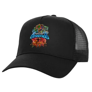Minecraft legends, Structured Trucker Adult Hat, with Mesh, Black (100% COTTON, ADULT, UNISEX, ONE SIZE)