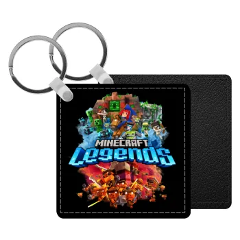 Minecraft legends, Μπρελόκ Δερματίνη, τετράγωνο ΜΑΥΡΟ (5x5cm)