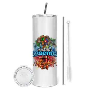 Minecraft legends, Tumbler ποτήρι θερμό από ανοξείδωτο ατσάλι 600ml, με μεταλλικό καλαμάκι & βούρτσα καθαρισμού