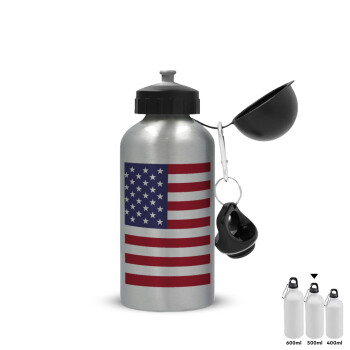 USA Flag, Metallic water jug, Silver, aluminum 500ml