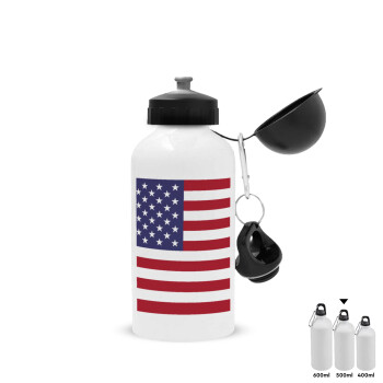 USA Flag, Metal water bottle, White, aluminum 500ml
