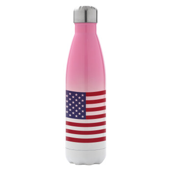 Σημαία Αμερικής, Μεταλλικό παγούρι θερμός Ροζ/Λευκό (Stainless steel), διπλού τοιχώματος, 500ml