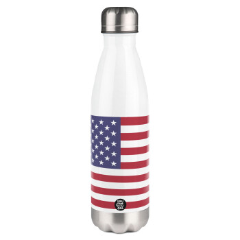 Σημαία Αμερικής, Μεταλλικό παγούρι θερμός Λευκό (Stainless steel), διπλού τοιχώματος, 500ml
