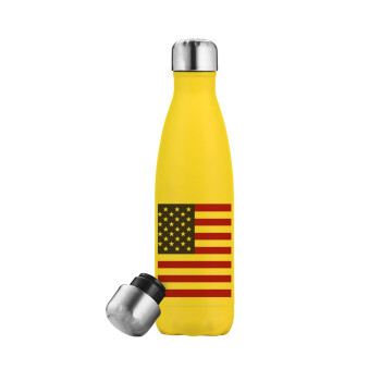 Σημαία Αμερικής, Μεταλλικό παγούρι θερμός Κίτρινος (Stainless steel), διπλού τοιχώματος, 500ml