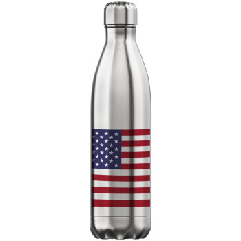 USA Flag, Inox (Stainless steel) hot metal mug, double wall, 750ml