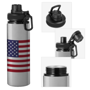 USA Flag, Metallic water bottle with safety cap, 850ml aluminum