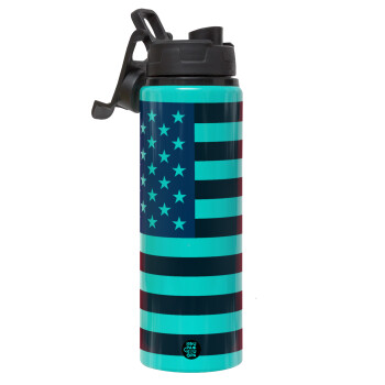 USA Flag, Metallic water bottle with safety lid, 850ml aluminum