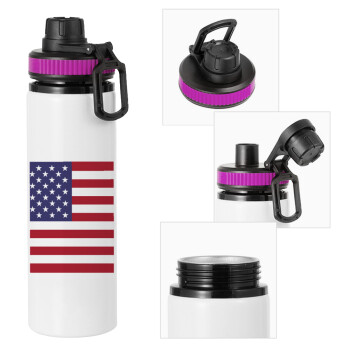 USA Flag, Metallic water bottle with safety lid, 850ml aluminum