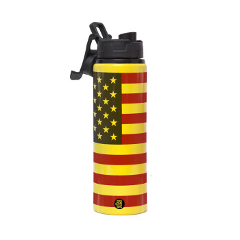 USA Flag, Metallic water bottle with safety lid, 850ml aluminum