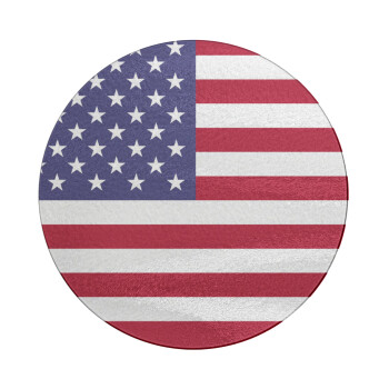USA Flag, Επιφάνεια κοπής γυάλινη στρογγυλή (30cm)