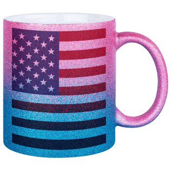 Σημαία Αμερικής, Κούπα Χρυσή/Μπλε Glitter, κεραμική, 330ml