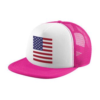 Σημαία Αμερικής, Καπέλο Soft Trucker με Δίχτυ Pink/White 