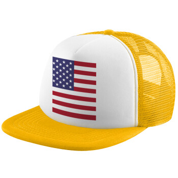 Σημαία Αμερικής, Καπέλο Soft Trucker με Δίχτυ Κίτρινο/White 
