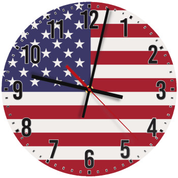 USA Flag, Ρολόι τοίχου ξύλινο (30cm)