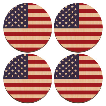 Σημαία Αμερικής, ΣΕΤ x4 Σουβέρ ξύλινα στρογγυλά plywood (9cm)