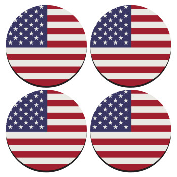 Σημαία Αμερικής, ΣΕΤ 4 Σουβέρ ξύλινα στρογγυλά (9cm)
