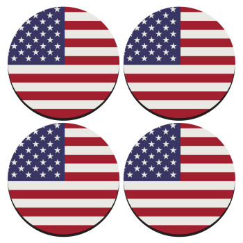 USA Flag, SET of 4 round wooden coasters (9cm)