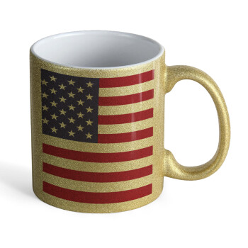 Σημαία Αμερικής, Κούπα Χρυσή Glitter που γυαλίζει, κεραμική, 330ml