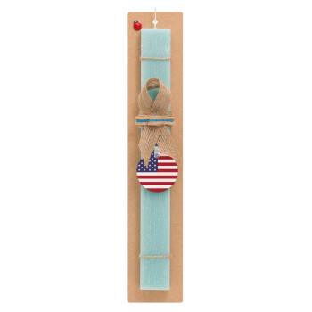 USA Flag, Πασχαλινό Σετ, ξύλινο μπρελόκ & πασχαλινή λαμπάδα αρωματική πλακέ (30cm) (ΤΙΡΚΟΥΑΖ)