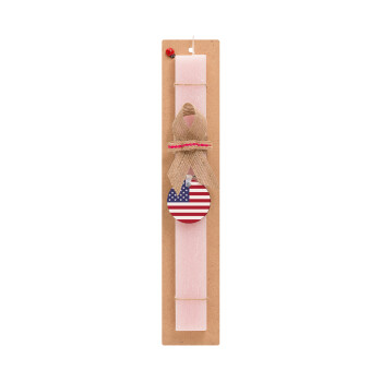 Σημαία Αμερικής, Πασχαλινό Σετ, ξύλινο μπρελόκ & πασχαλινή λαμπάδα αρωματική πλακέ (30cm) (ΡΟΖ)