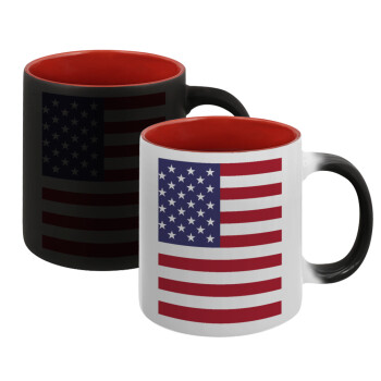 USA Flag, Κούπα Μαγική εσωτερικό κόκκινο, κεραμική, 330ml που αλλάζει χρώμα με το ζεστό ρόφημα (1 τεμάχιο)