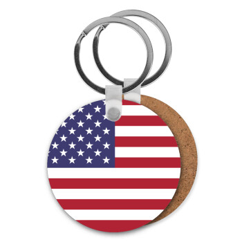 Σημαία Αμερικής, Μπρελόκ Ξύλινο στρογγυλό MDF Φ5cm