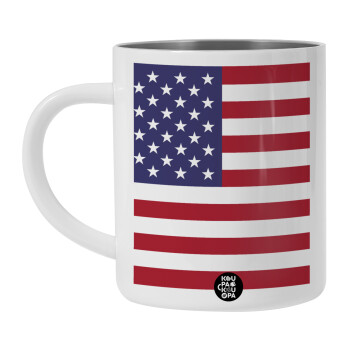 Σημαία Αμερικής, Λευκή Ανοξείδωτη Μεταλλική Κούπα 450ml - Διπλού Τοιχώματος 