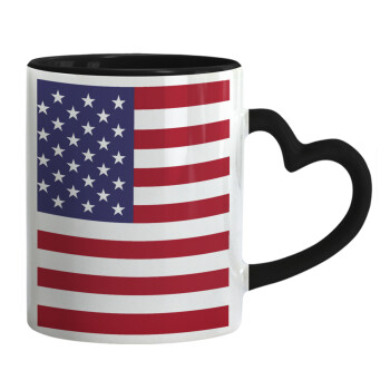 Σημαία Αμερικής, Κούπα καρδιά χερούλι μαύρη, κεραμική, 330ml