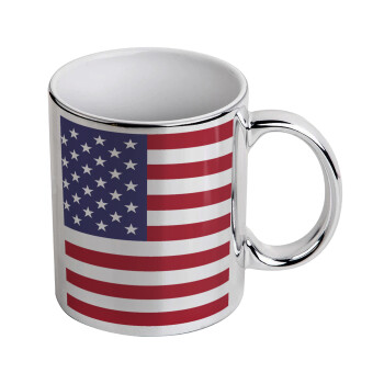 Σημαία Αμερικής, Κούπα κεραμική, ασημένια καθρέπτης, 330ml