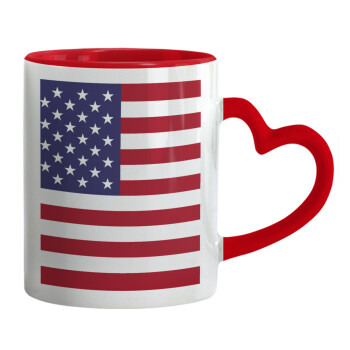 USA Flag, Mug heart red handle, ceramic, 330ml