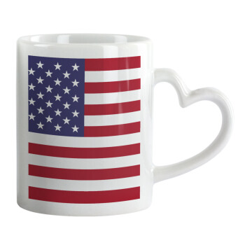 Σημαία Αμερικής, Κούπα καρδιά χερούλι λευκή, κεραμική, 330ml