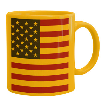 USA Flag, Ceramic coffee mug yellow, 330ml