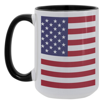 USA Flag, Κούπα Mega 15oz, κεραμική Μαύρη, 450ml