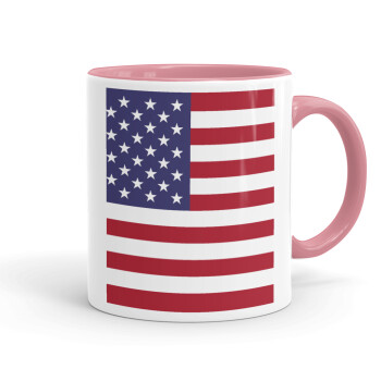 USA Flag, Mug colored pink, ceramic, 330ml