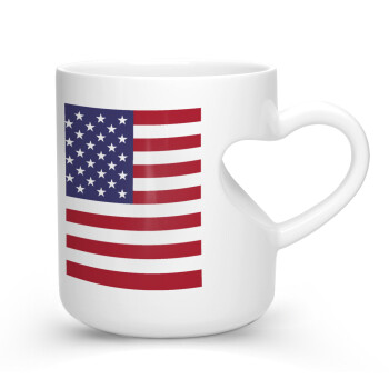 USA Flag, Κούπα καρδιά λευκή, κεραμική, 330ml