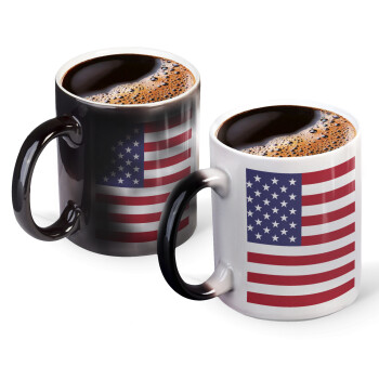 USA Flag, Color changing magic Mug, ceramic, 330ml when adding hot liquid inside, the black colour desappears (1 pcs)