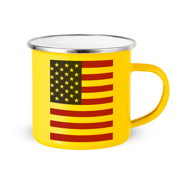 USA Flag, Yellow Enamel Metallic Cup 360ml