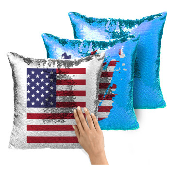 Σημαία Αμερικής, Μαξιλάρι καναπέ Μαγικό Μπλε με πούλιες 40x40cm περιέχεται το γέμισμα