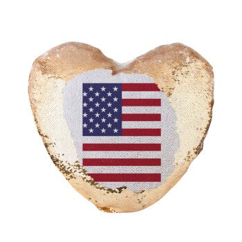 Σημαία Αμερικής, Μαξιλάρι καναπέ καρδιά Μαγικό Χρυσό με πούλιες 40x40cm περιέχεται το  γέμισμα
